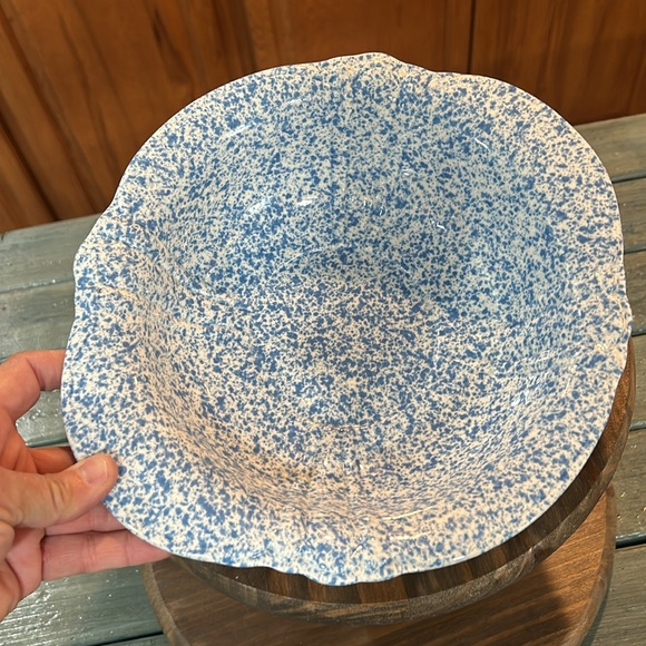 Vintage 8” Pitcher/Vase & 11” Bowl Set White w/Blue Speckle Decor - Picture 8 of 11